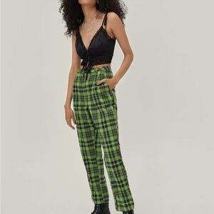 Nasty Gal Green Plaid Straight Leg Pants